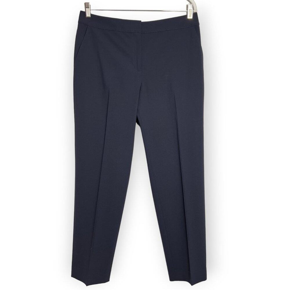 St. John Emma Stretch Wool Trousers SIZE 12 Navy High Rise Straight Leg Pants